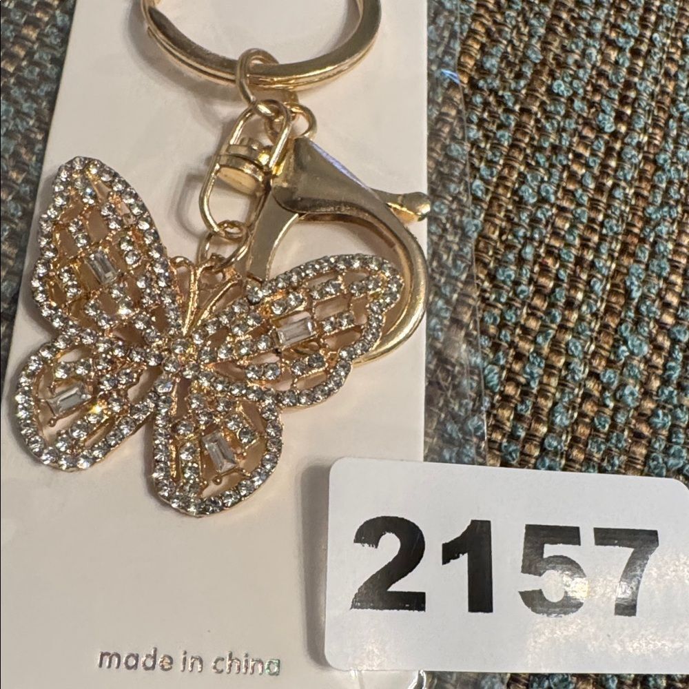 2157 Rhinestone Butterfly Key Ring, Bag Charm